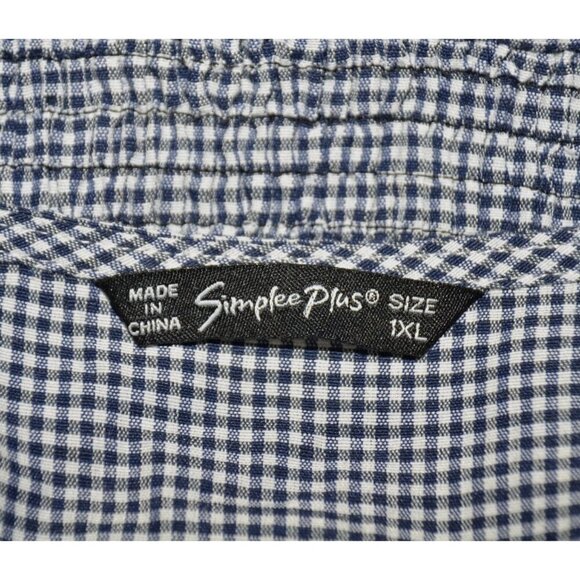 Simplee Plus Prairie Dress Womens 1XL Blue Gingham Plaid Tiered Cottage Buttons - Picture 6 of 8